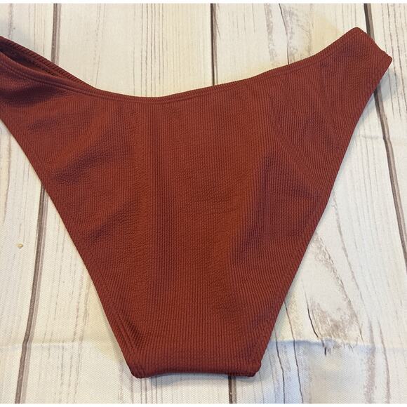 Xhillaration High Leg Scoop Waist Bikini Bottom Brown Clay Women’s XL NWT - Picture 2 of 4